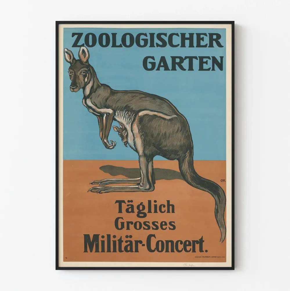 Affiche Vintage Kangourou Zoo avec Concert Militaire