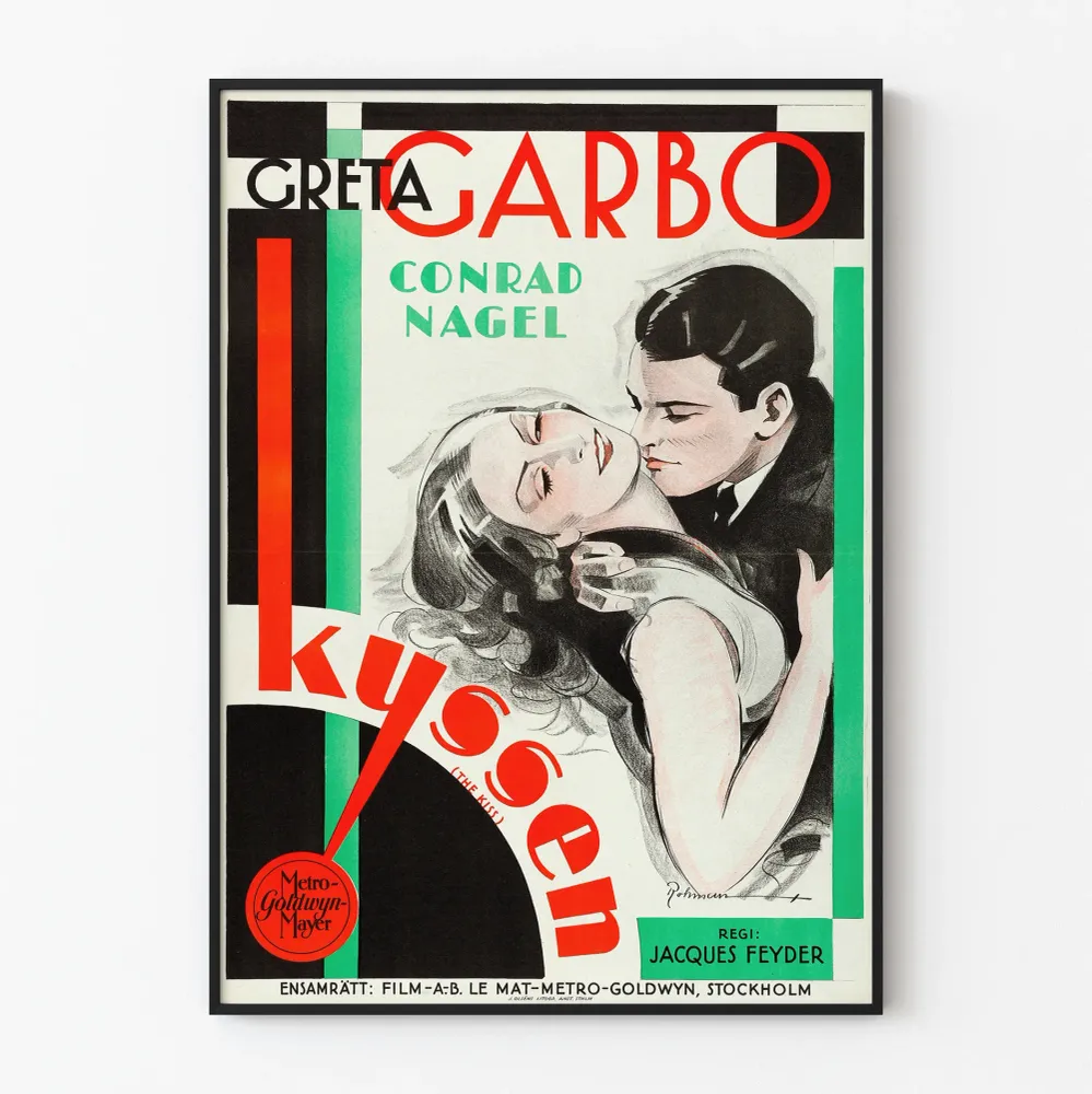 Affiche vintage Kiss avec Greta Garbo et Conrad Nagel