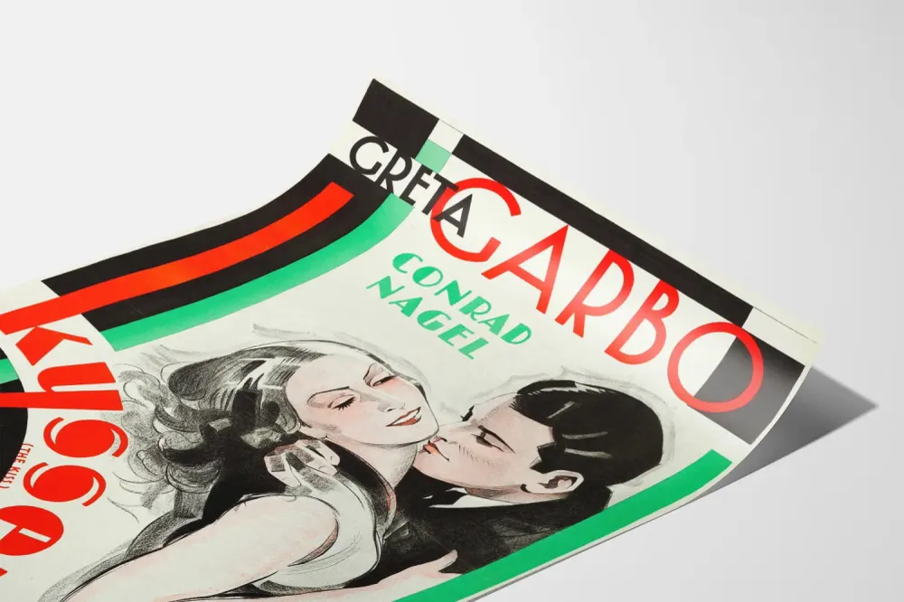 Affiche vintage Kiss avec Greta Garbo et Conrad Nagel