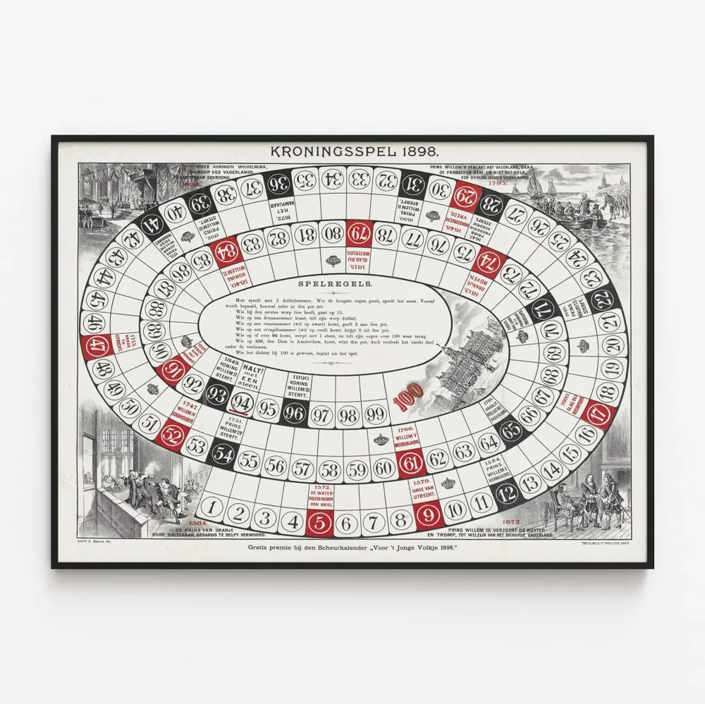 Affiche vintage Kroningsspel 1898 - Jeu de l'Histoire néerlandaise
