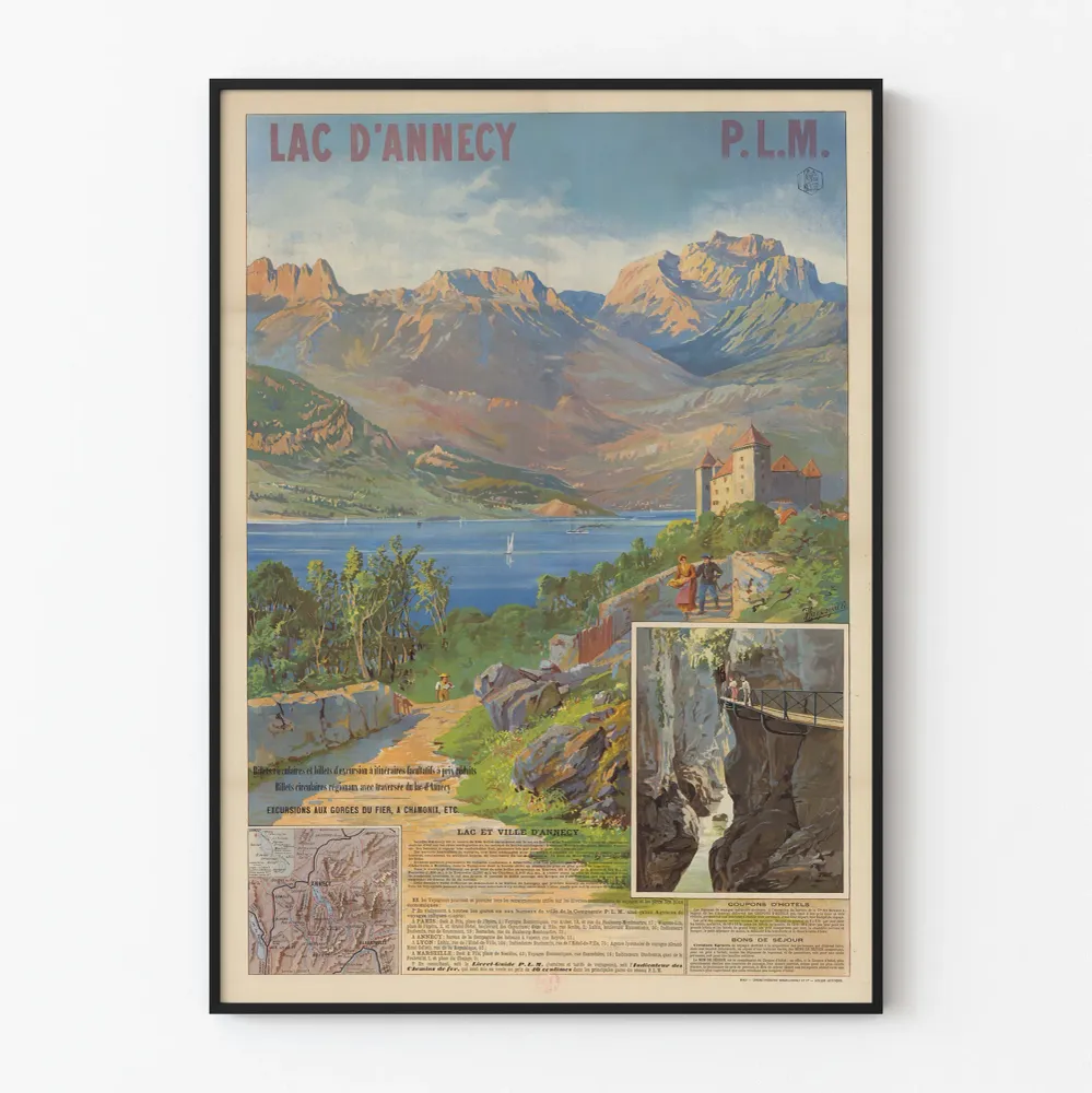 Affiche vintage Lac d'Annecy P.L.M. décoration murale