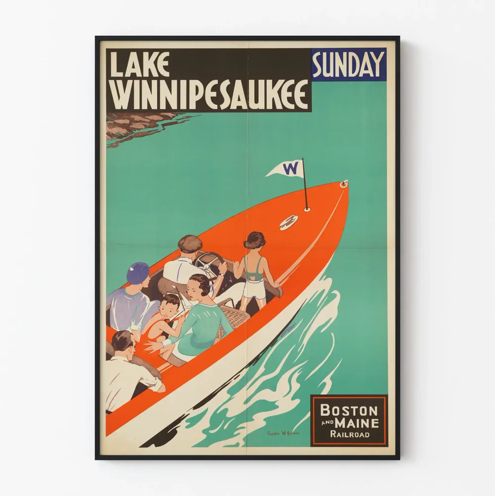 Affiche vintage Lac Winnipesaukee et Boston & Maine Railroad