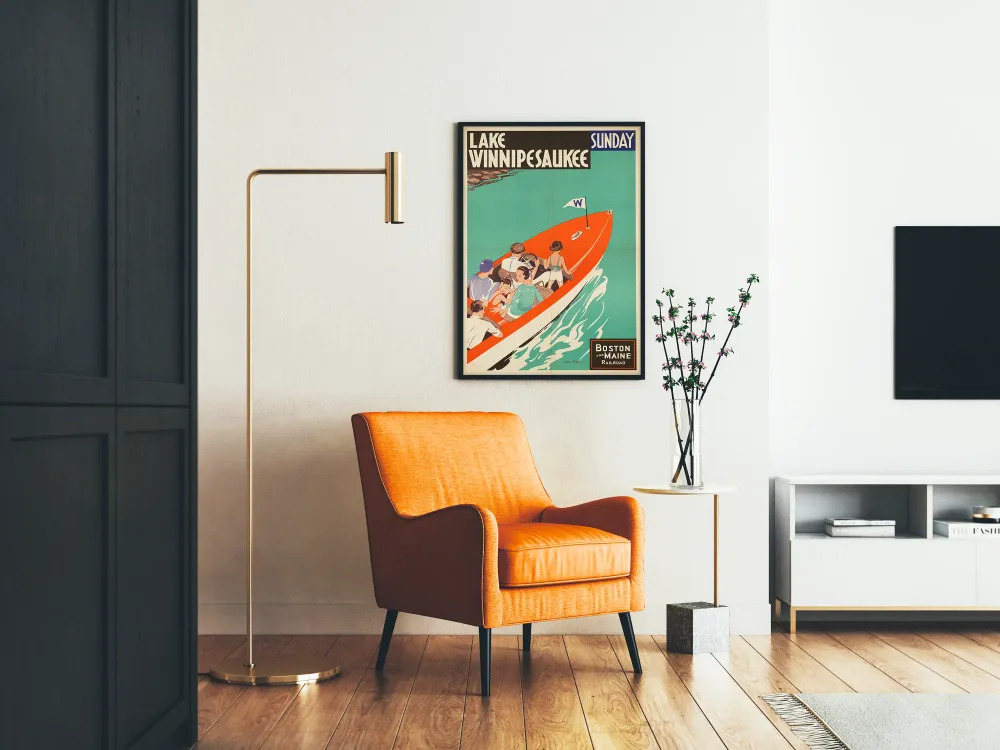 Affiche vintage Lac Winnipesaukee et Boston & Maine Railroad