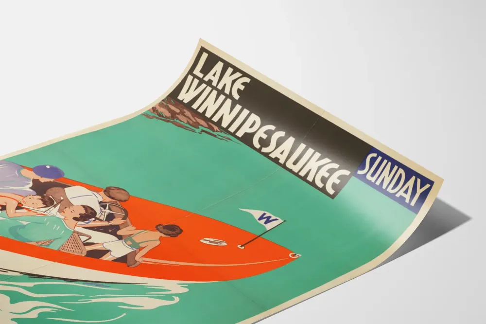 Affiche vintage Lac Winnipesaukee et Boston & Maine Railroad