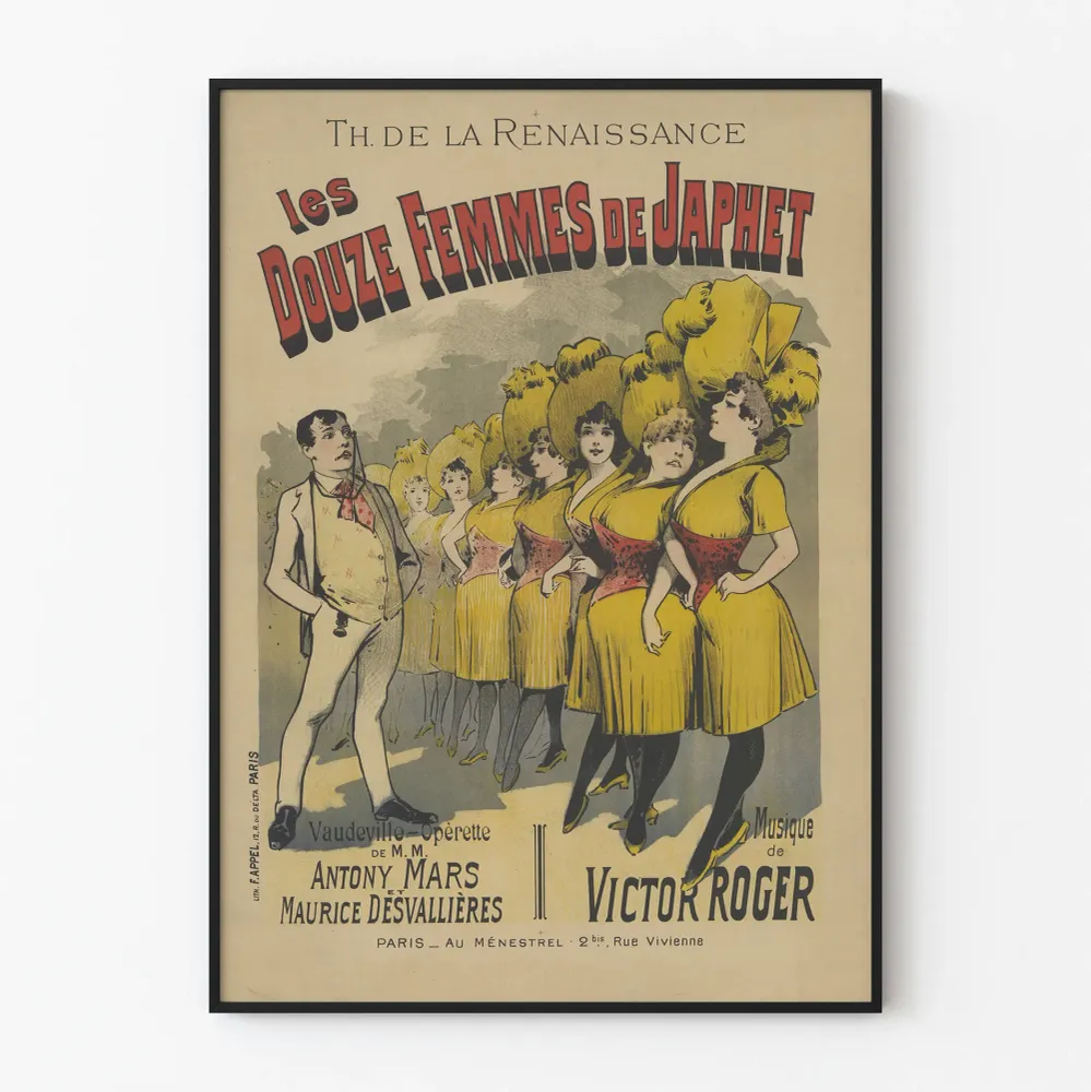 Affiche vintage Les Douze Femmes de Japhet - Décoration murale théâtre Renaissance