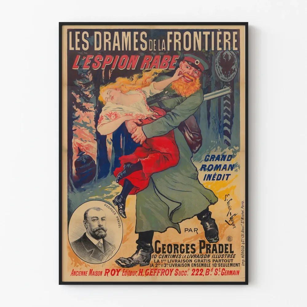 Affiche vintage Les Drames de la Frontière - L'espion Rabe par Georges Pradel
