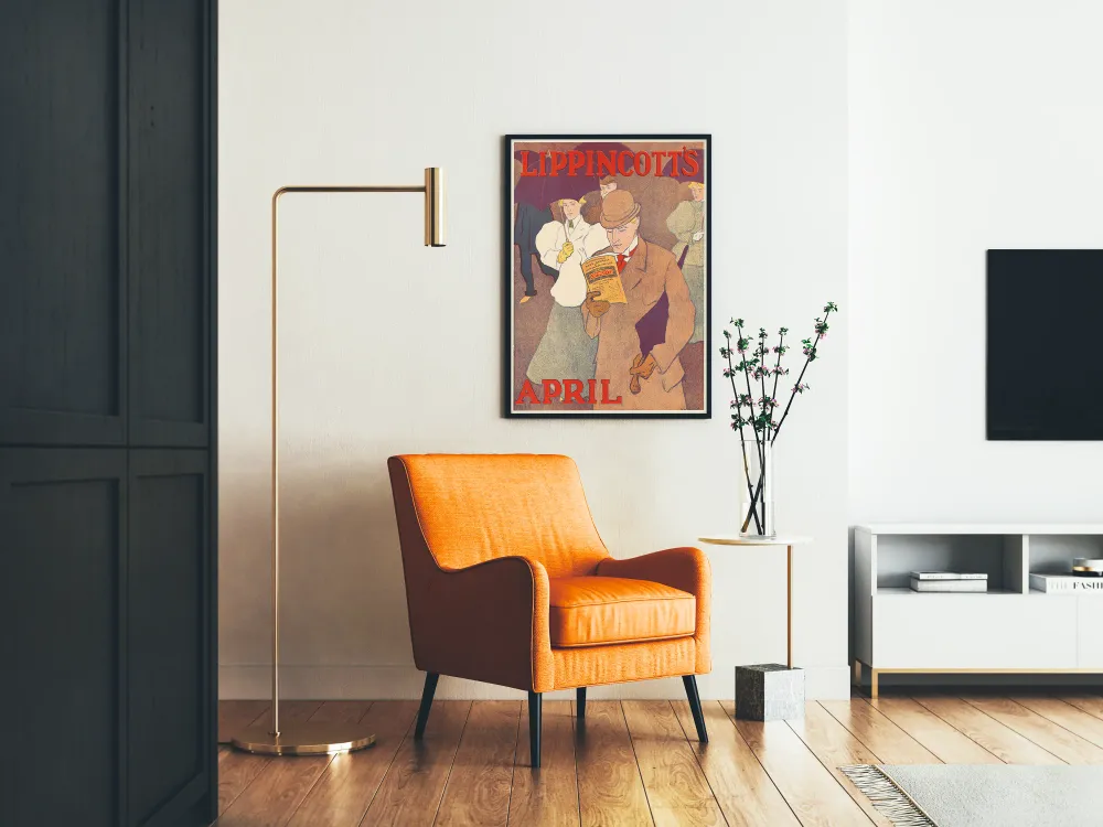 Affiche vintage Lippincott's April lecture sous parapluie