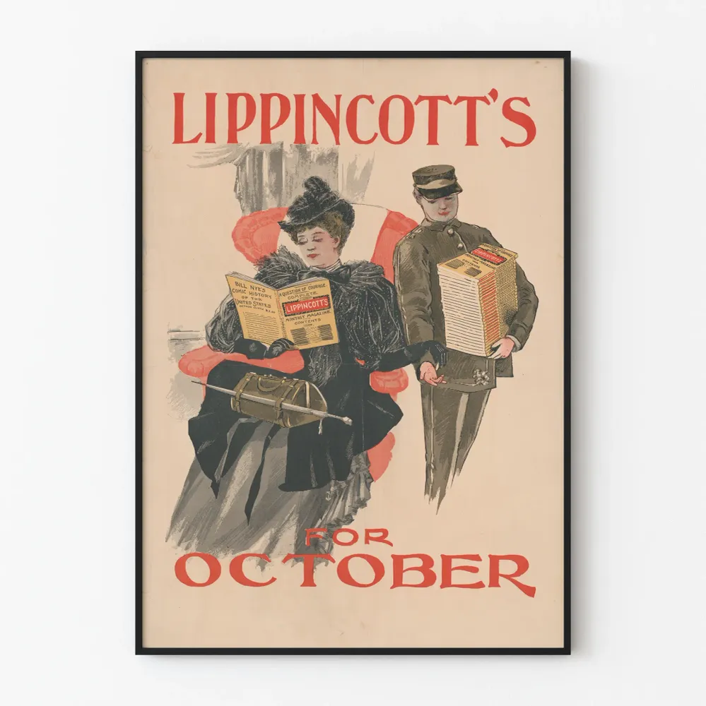 Affiche vintage Lippincott's pour octobre - Décoration murale rétro