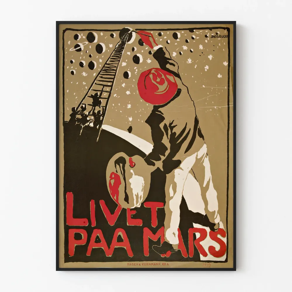 Affiche Vintage 'Livet Paa Mars' au Style Graphique Pictural