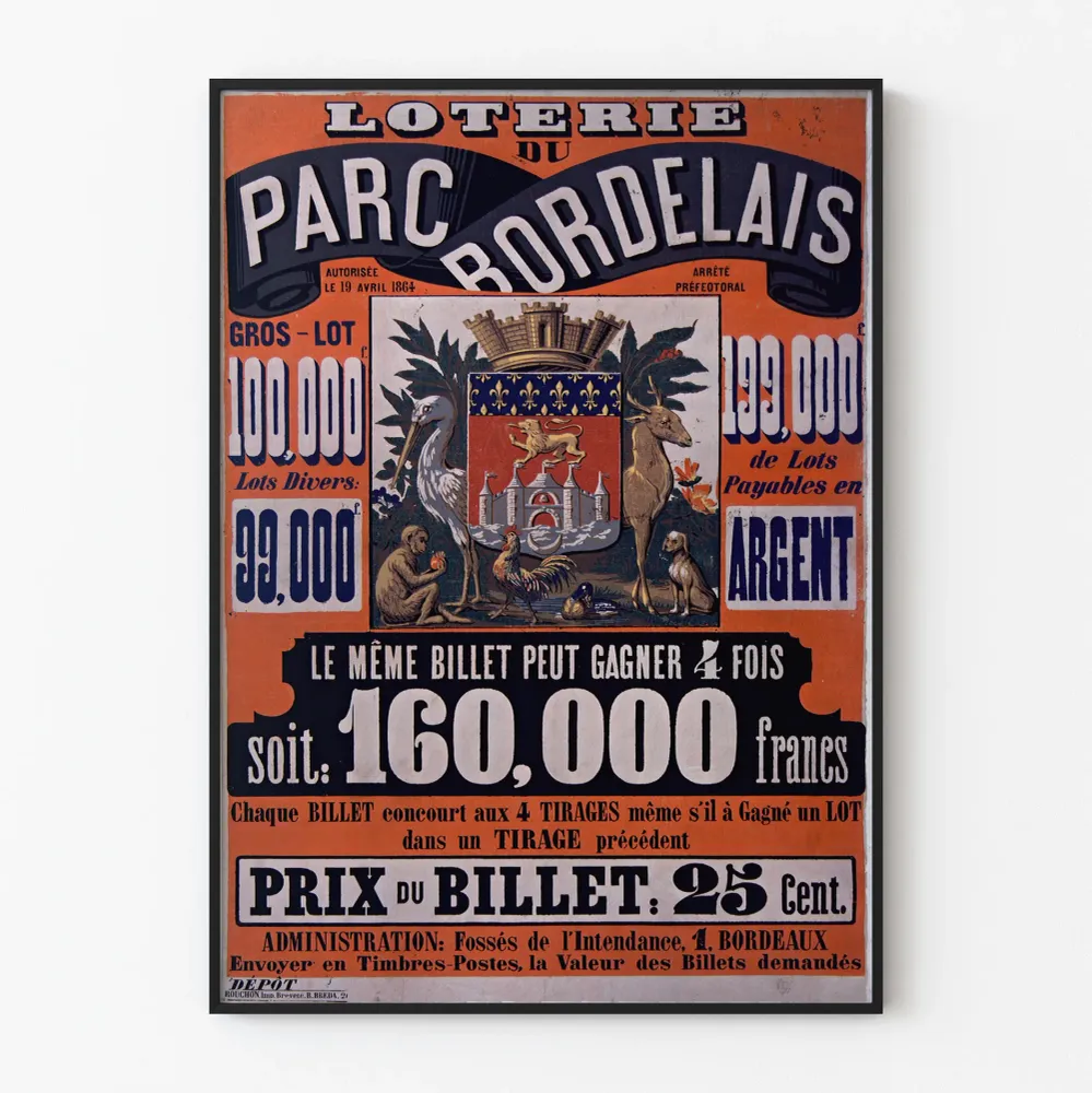 Affiche vintage Loterie du Parc Bordelais - Décoration murale rétro