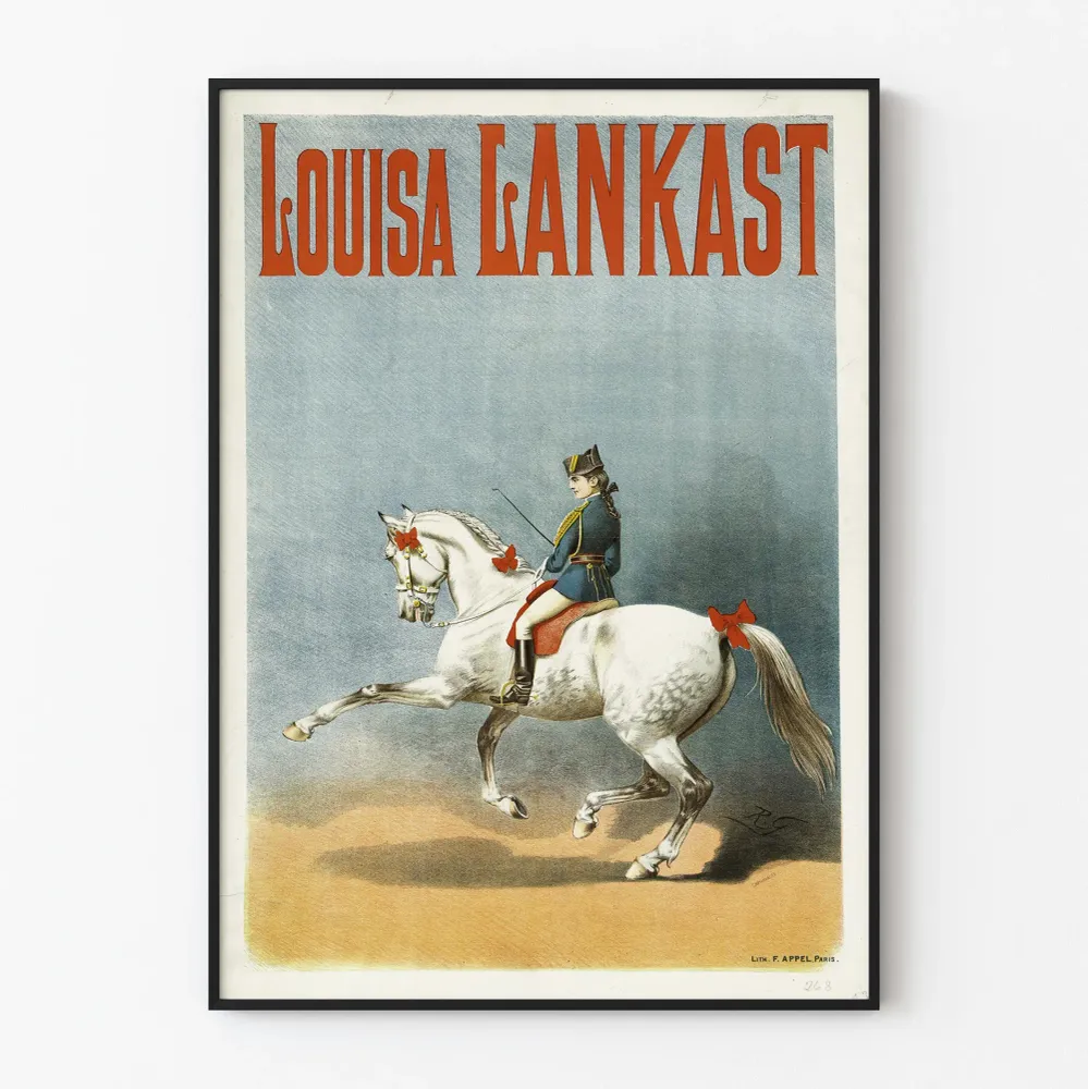Affiche Vintage Louisa Lankast Équitation et Cheval Blanc