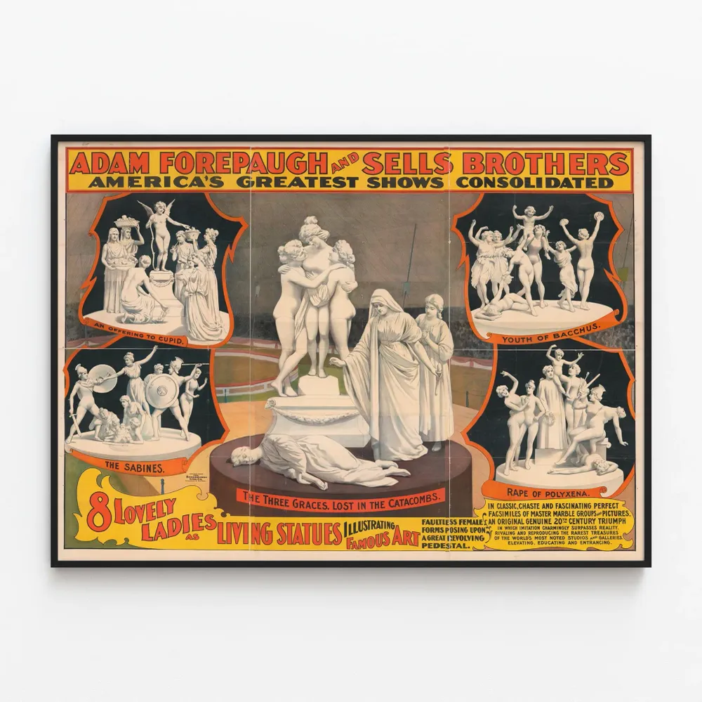 Affiche Vintage 8 Lovely Ladies en Statues Vivantes - Décoration Murale Artistique