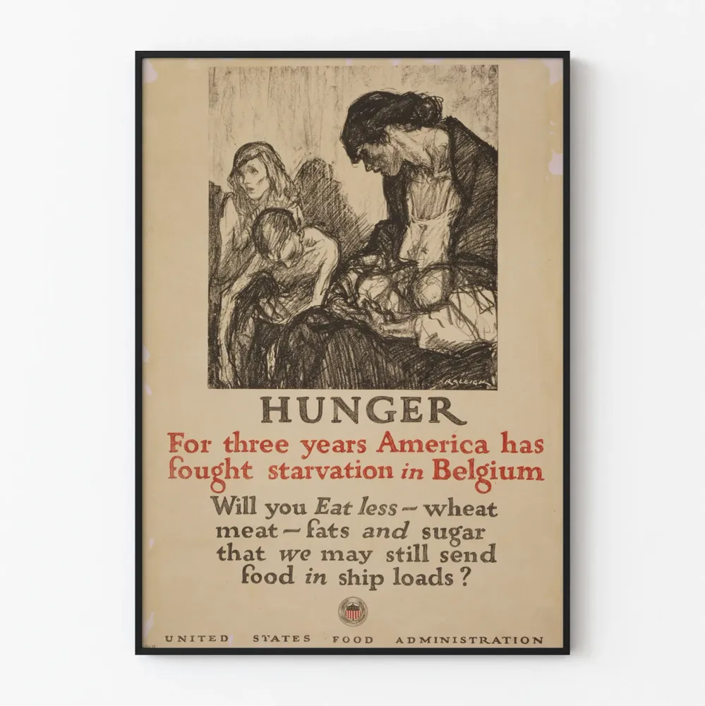 Affiche vintage de lutte contre la famine en Belgique par l'administration alimentaire américaine