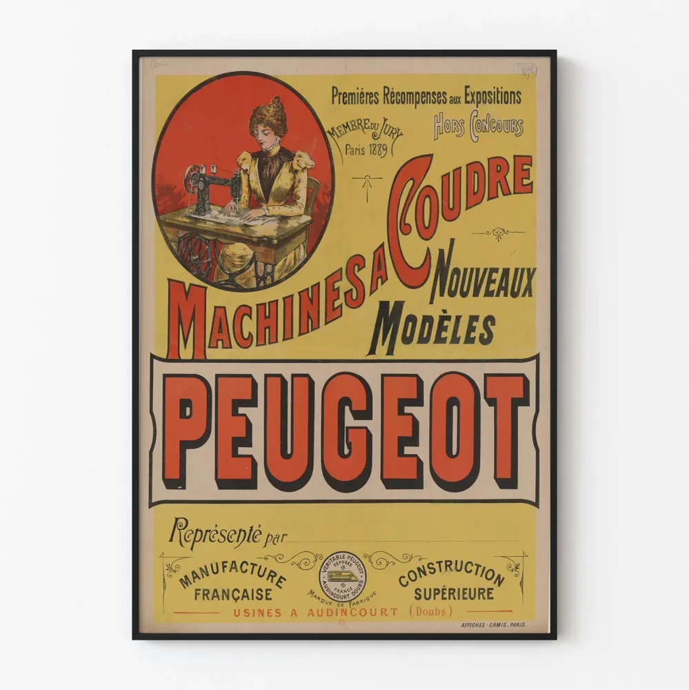 Affiche vintage machines à coudre Peugeot nouveaux modèles