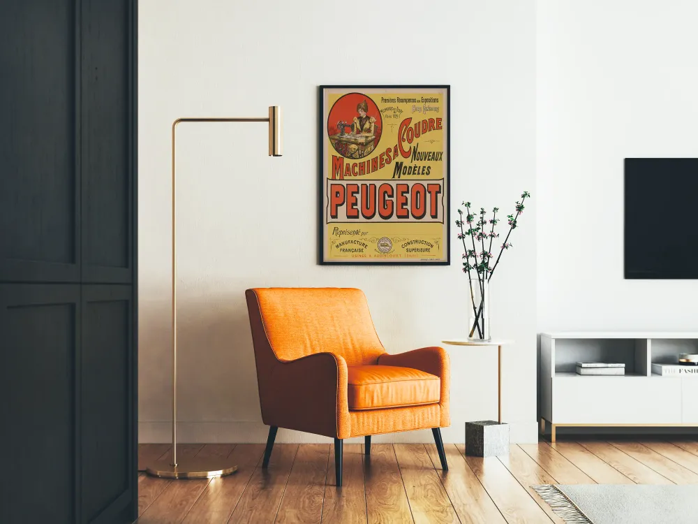 Affiche vintage machines à coudre Peugeot nouveaux modèles