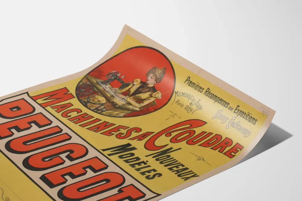 Affiche vintage machines à coudre Peugeot nouveaux modèles