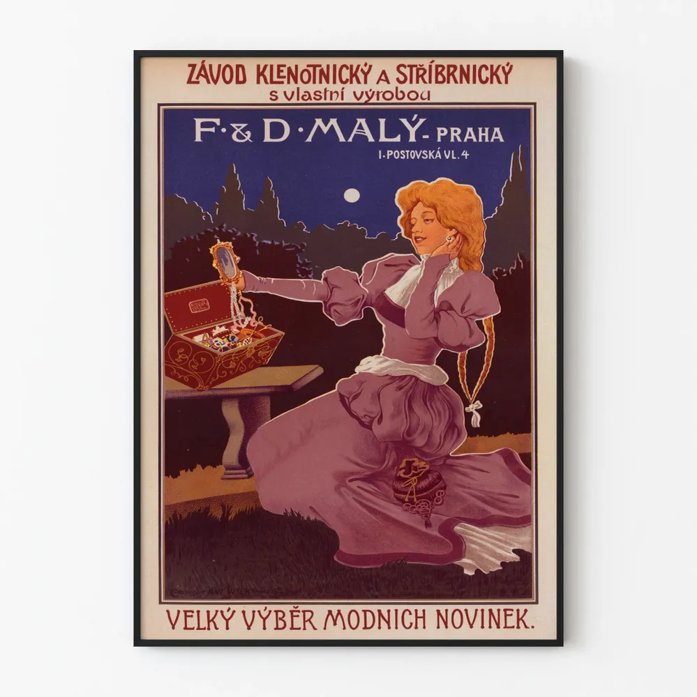 Affiche vintage maison de bijouterie F. & D. Malý à Prague