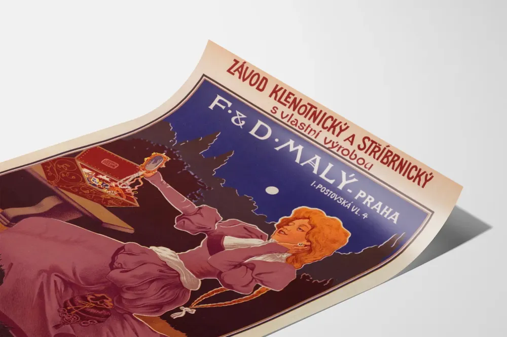 Affiche vintage maison de bijouterie F. & D. Malý à Prague