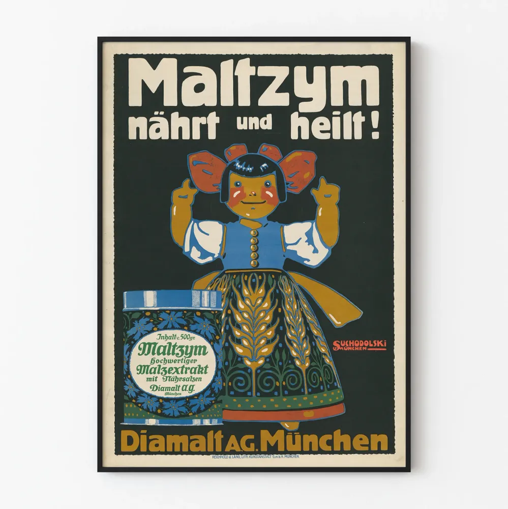 Affiche Vintage Maltzym Diamalt AG München décoration murale