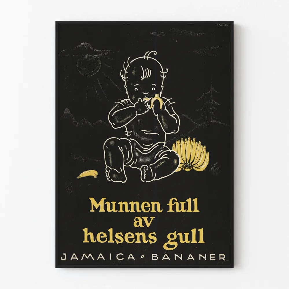 Affiche vintage bébé mangeant une banane Jamaïcaine