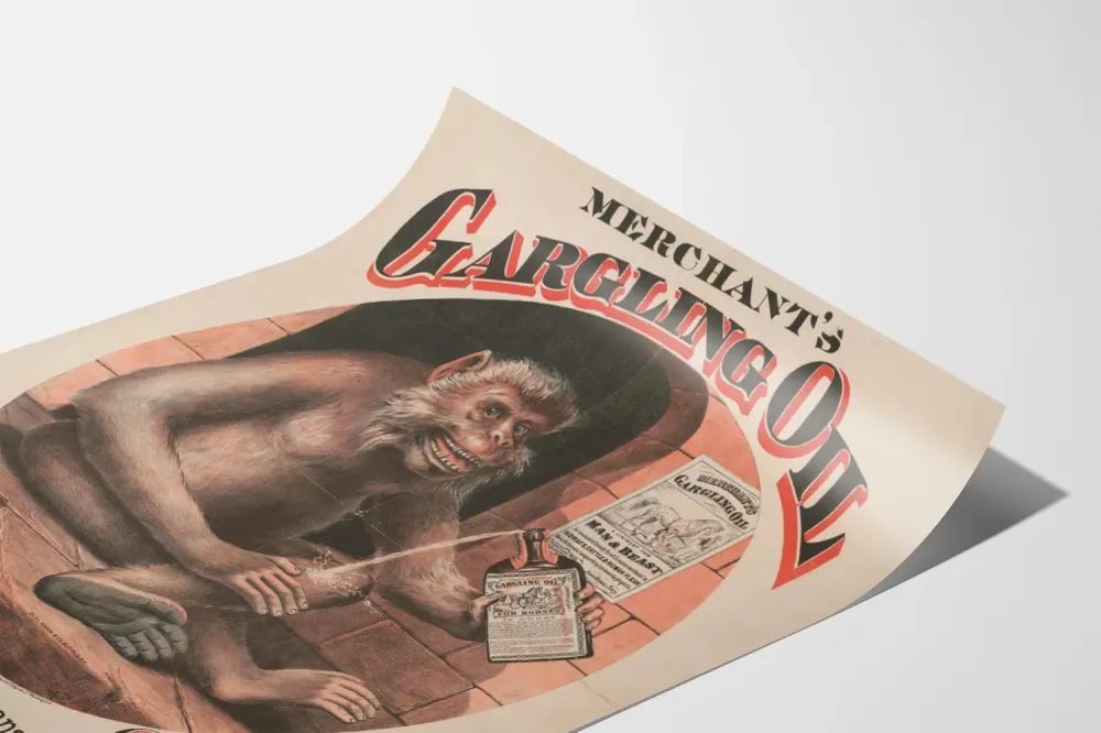 Affiche vintage Merchant's Gargling Oil pour décoration murale
