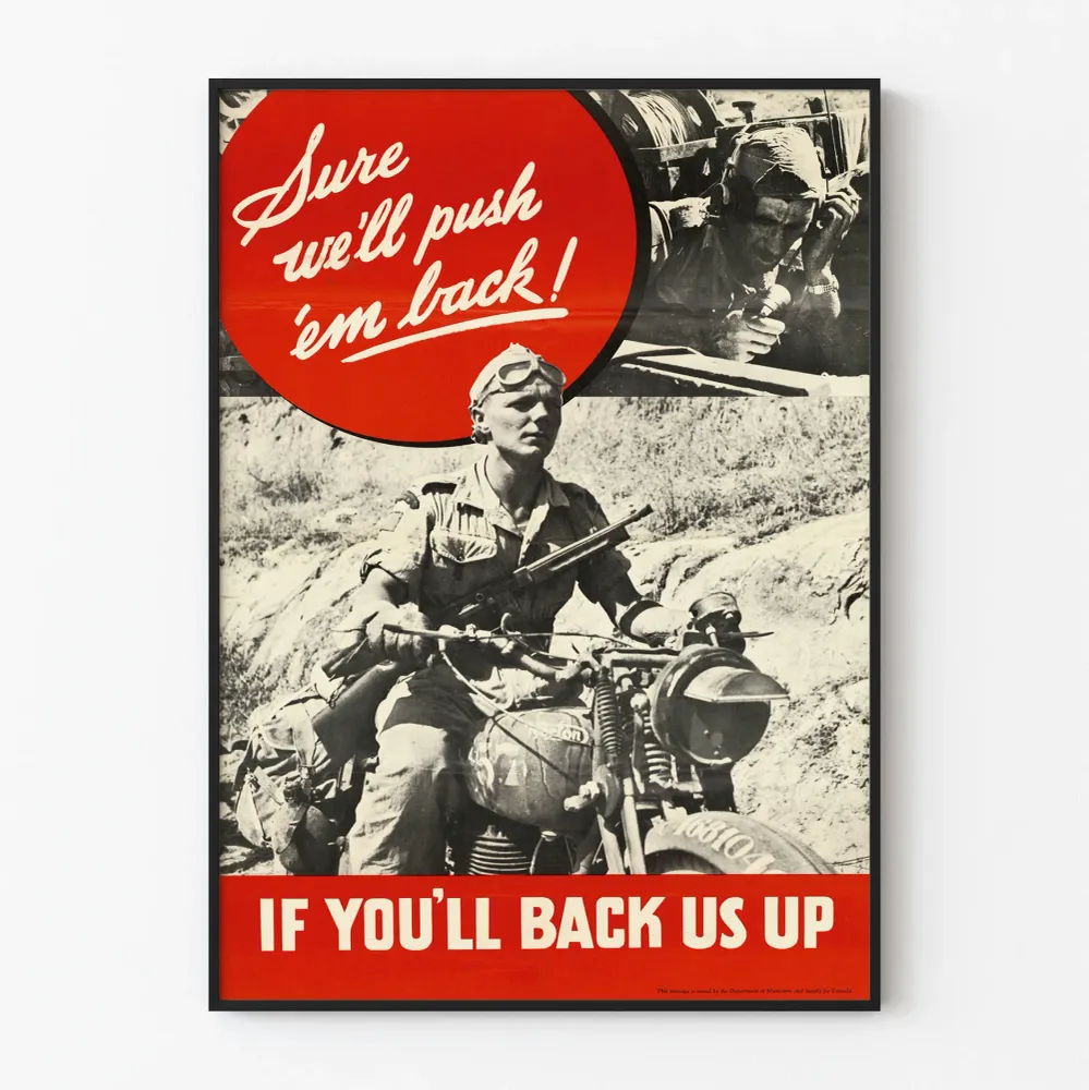 Affiche Vintage Militaire Inspirante - Sure We'll Push 'Em Back
