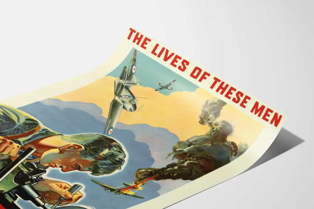 Affiche vintage militaire « Lives These Men Depend on Your Work »