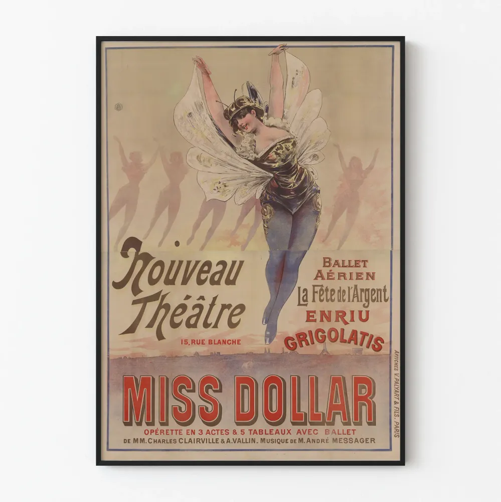 Affiche vintage Miss Dollar Nouveau Théâtre Paris décoration murale