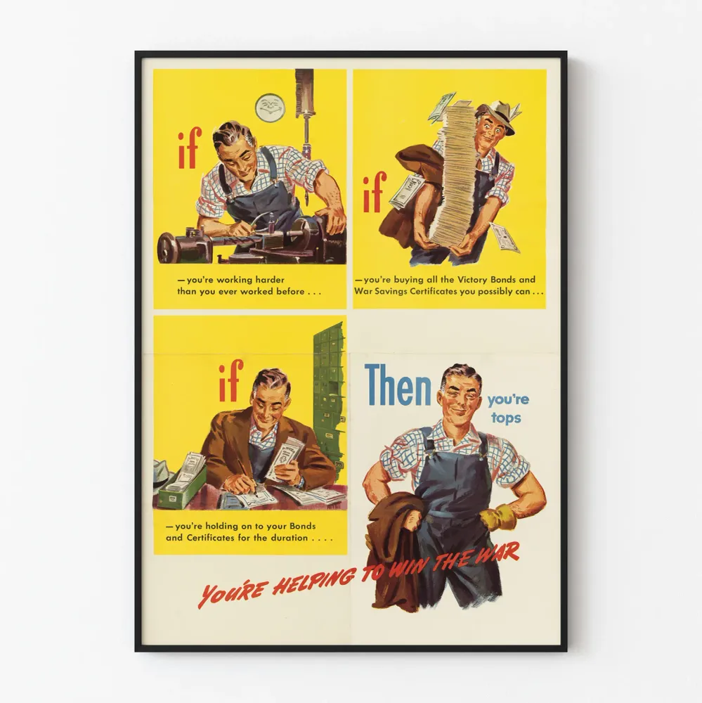 Affiche Vintage Motivation Travail et Épargne Guerre