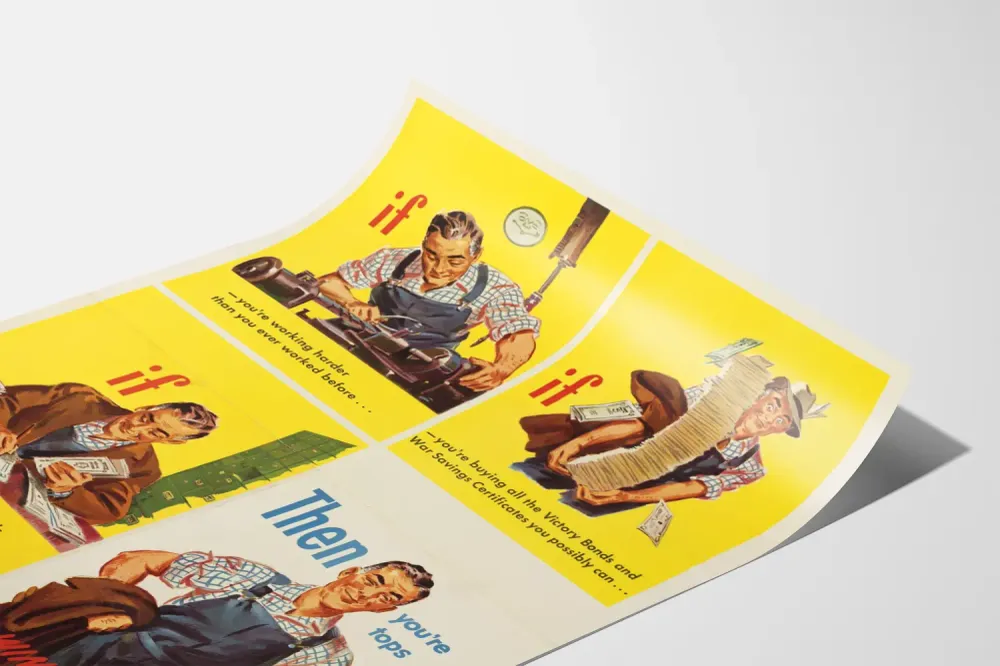 Affiche Vintage Motivation Travail et Épargne Guerre