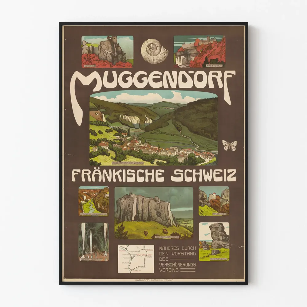 Affiche vintage Muggendorf Fränkische Schweiz, décor mural paysage allemand