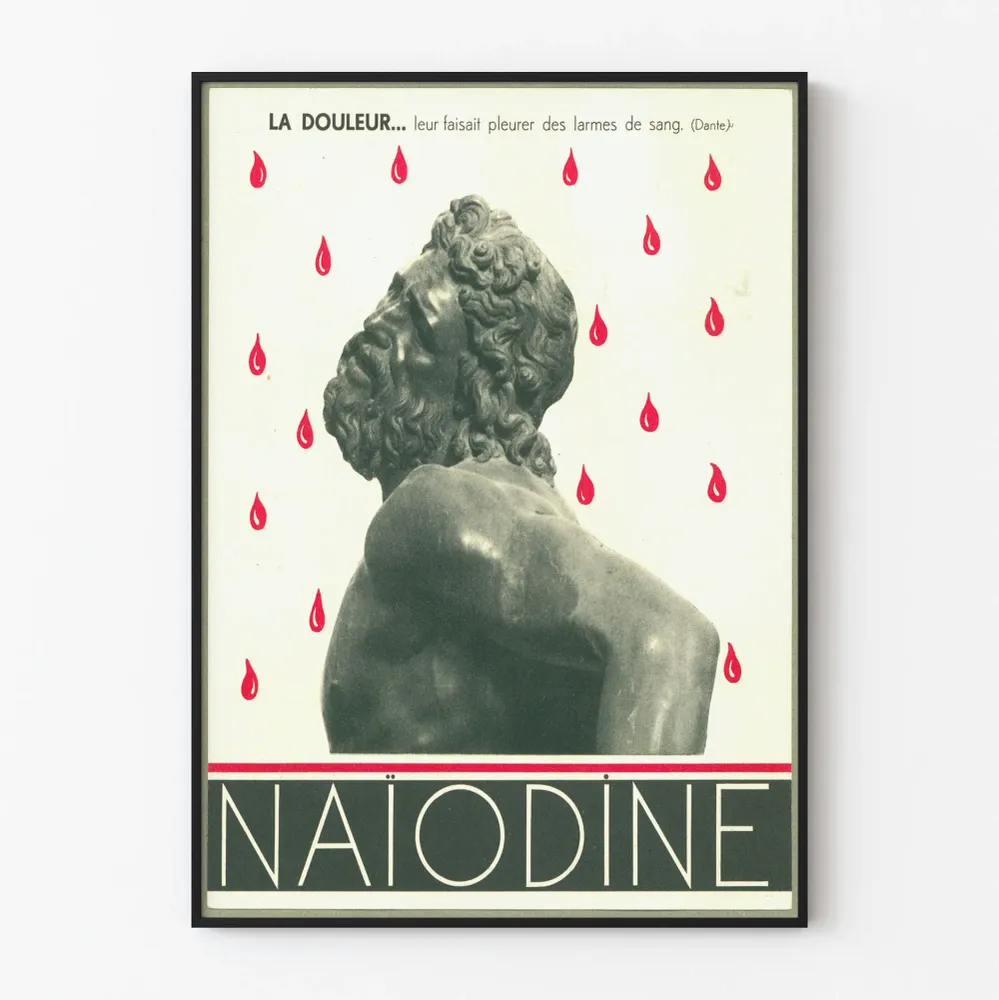 Affiche vintage Naïodine - Sculpture et gouttes rouges