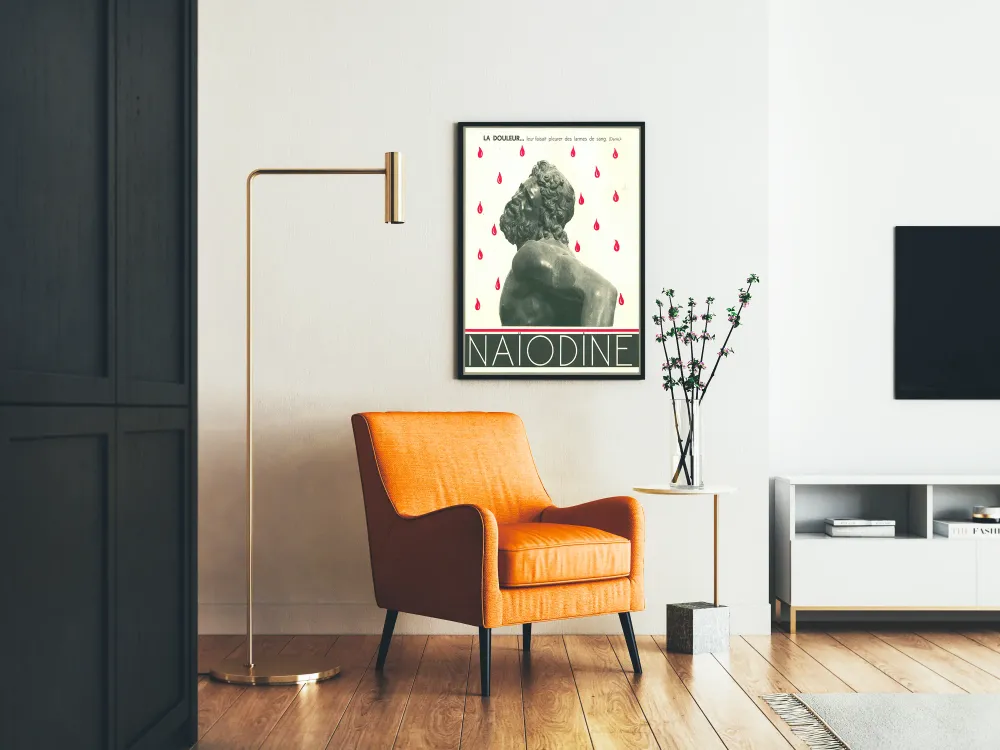 Affiche vintage Naïodine - Sculpture et gouttes rouges