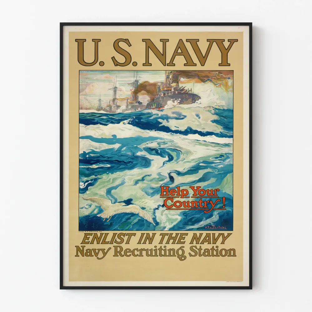 Affiche vintage U.S. Navy Help Your Country - Décoration murale marine