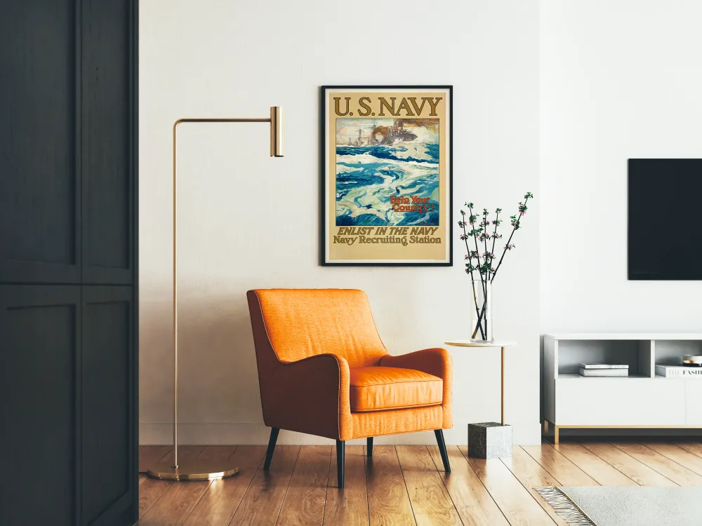 Affiche vintage U.S. Navy Help Your Country - Décoration murale marine
