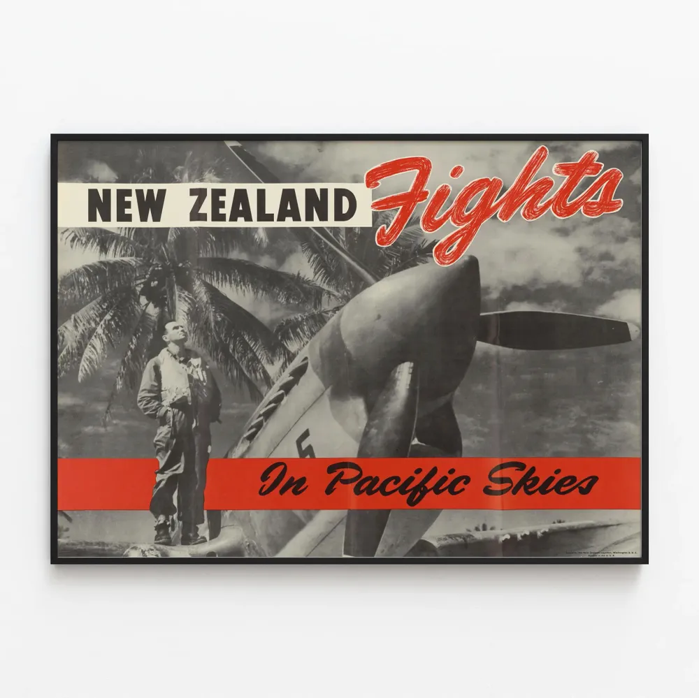 Affiche vintage New Zealand Fights Pacific Skies