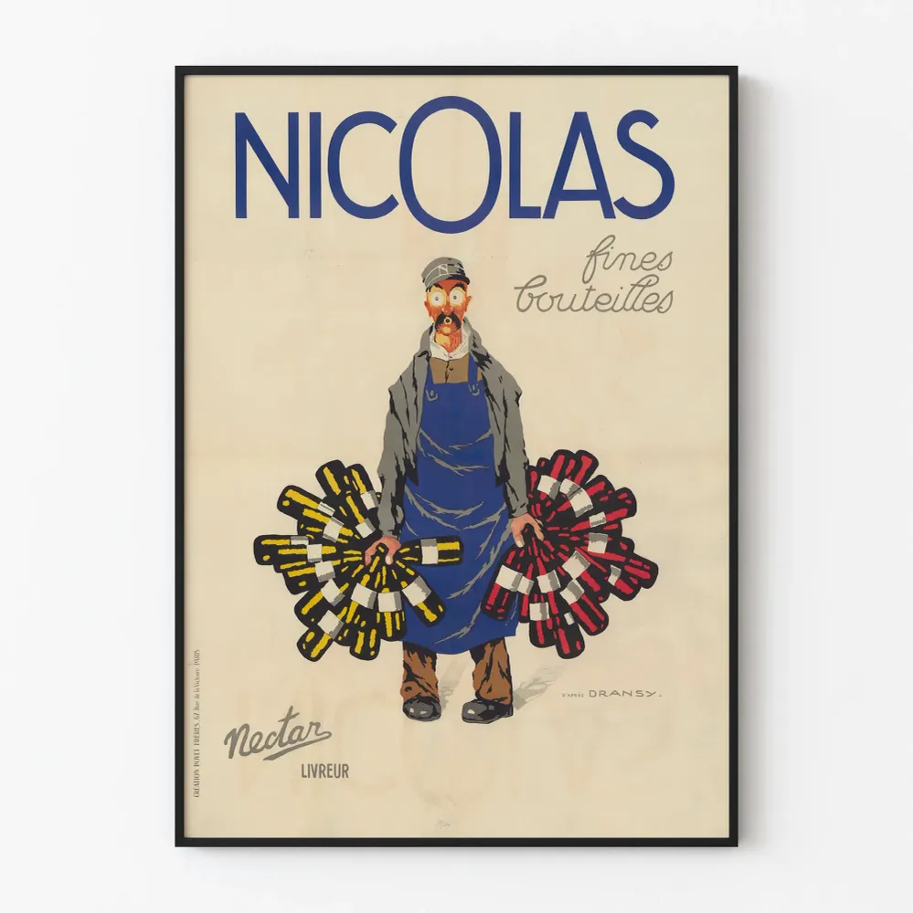 Affiche vintage Nicolas fines bouteilles nectar livreur