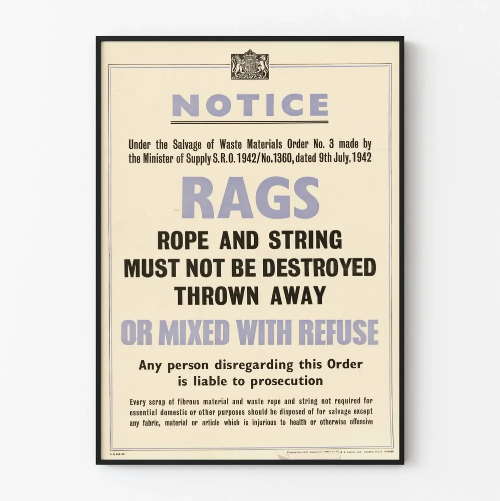 Affiche Vintage Notice Rags 1942