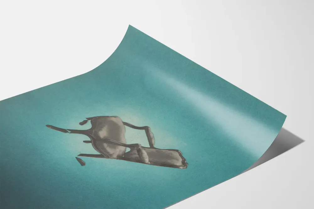 Affiche vintage Obésité - Illustration chaise cassée sur fond bleu