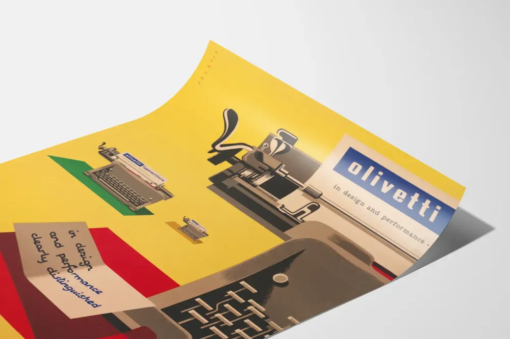 Affiche vintage Olivetti machine à écrire design et performance