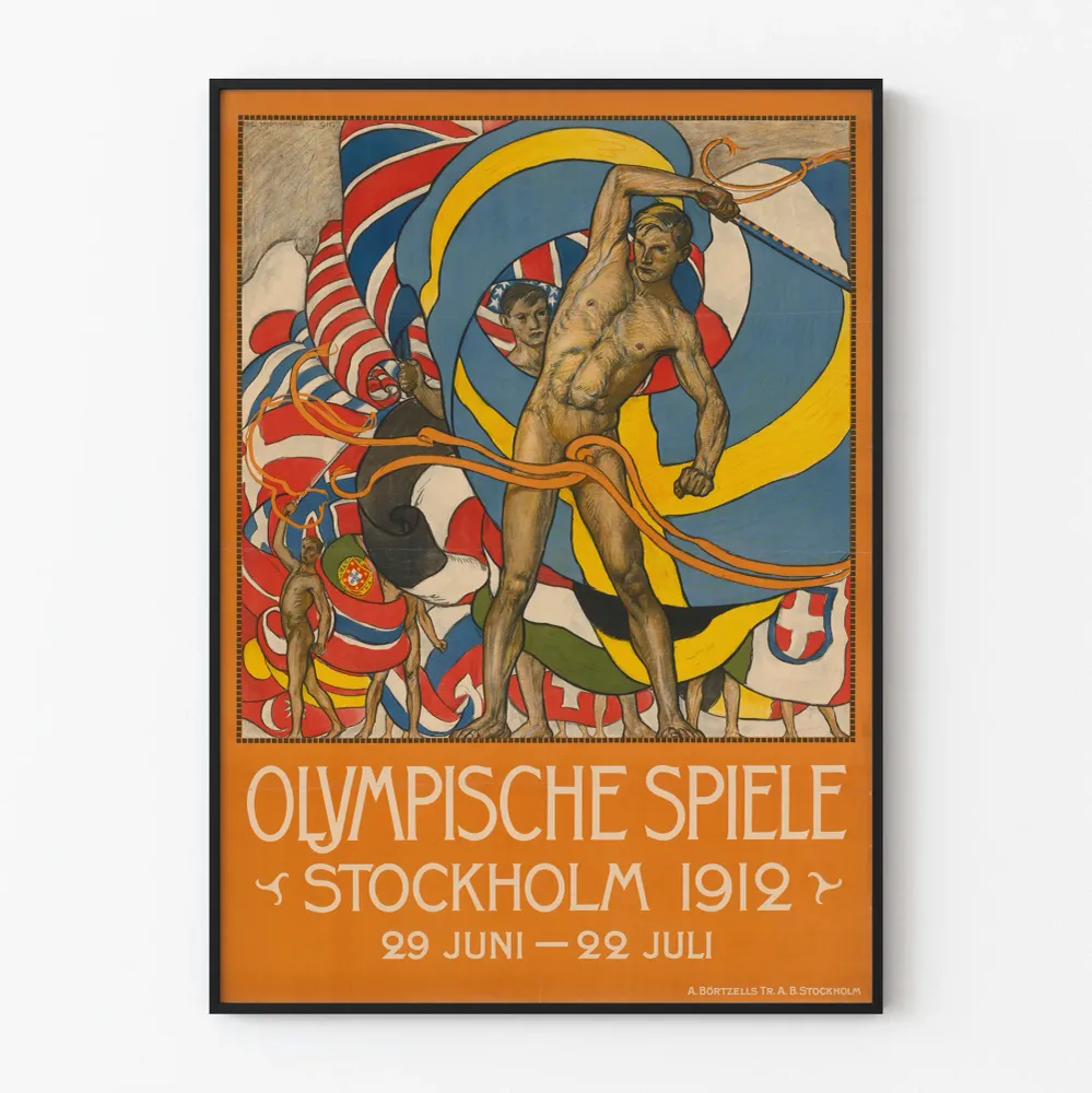 Affiche Vintage Olympische Spiele Stockholm 1912 - Décoration Murale Sportive