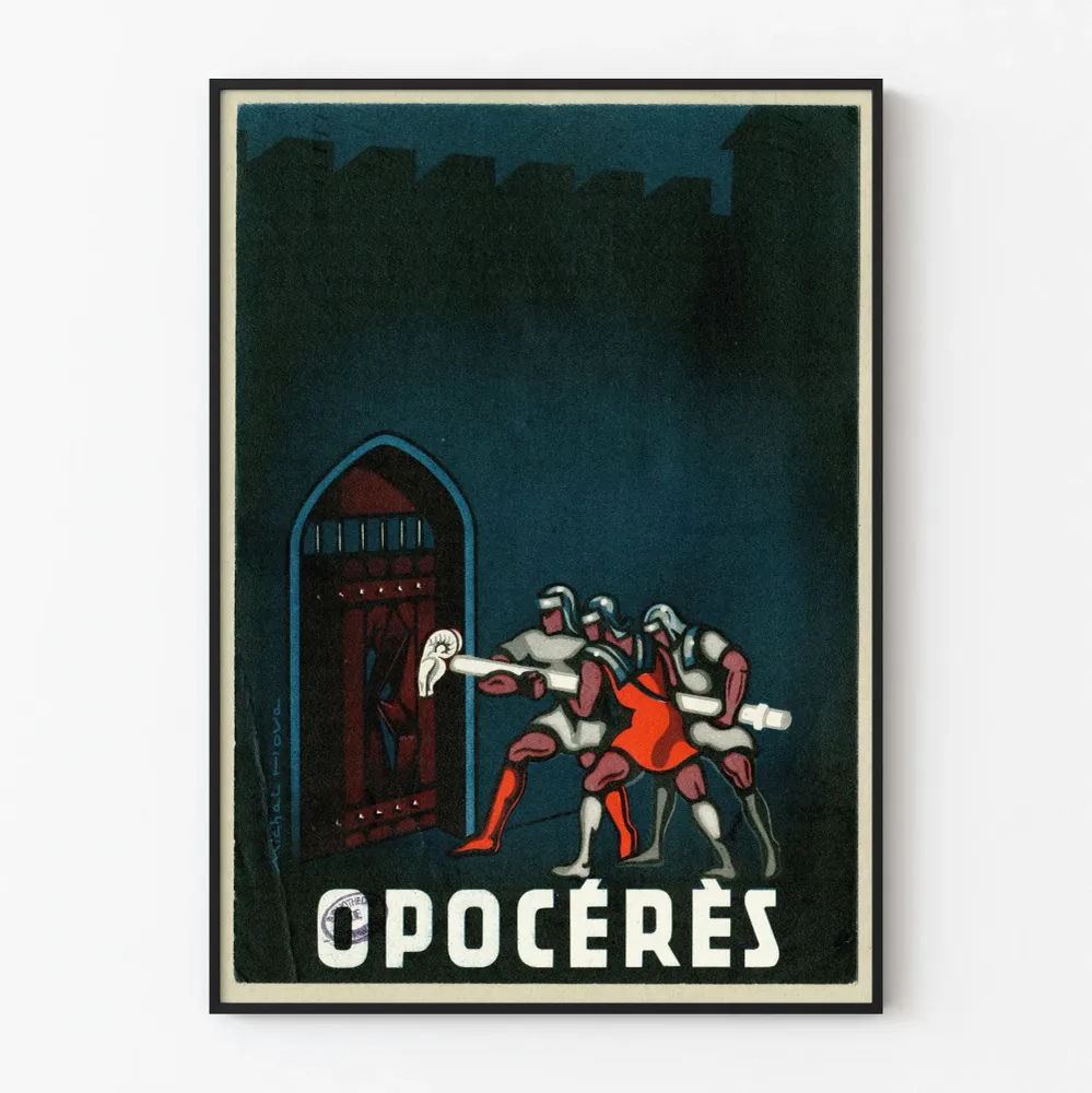 Affiche vintage Opocérés - Illustration chevaliers et porte fortifiée