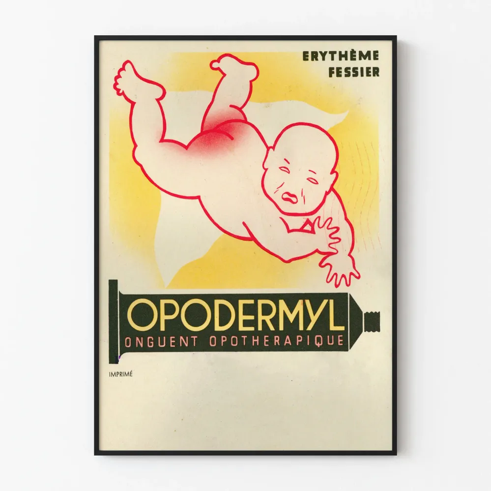 Affiche vintage Opodermyl contre l'érythème fessier