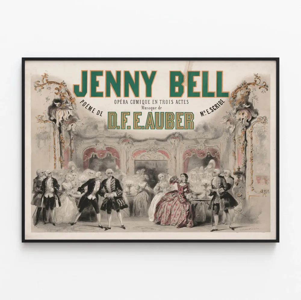 Affiche vintage opéra comique Jenny Bell décor baroque