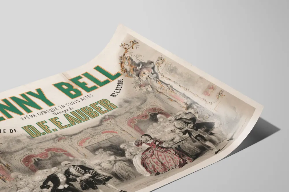 Affiche vintage opéra comique Jenny Bell décor baroque