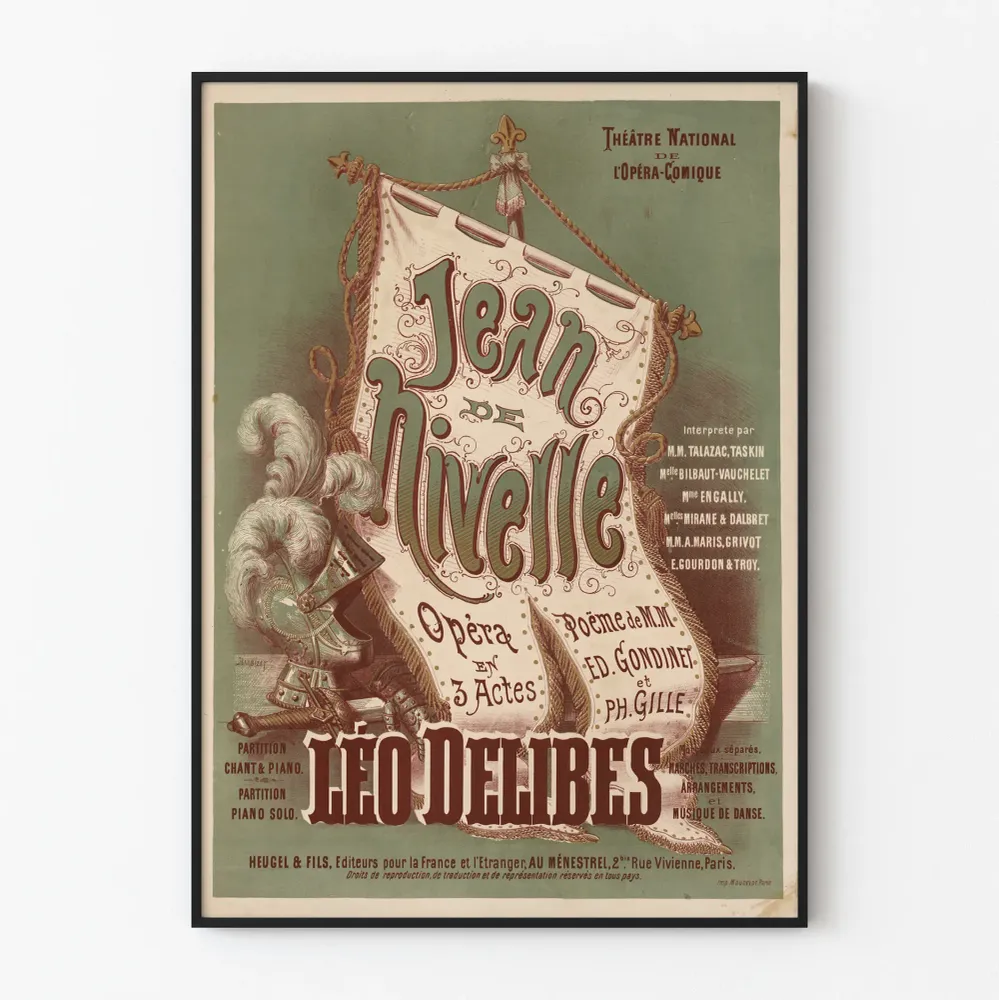 Affiche vintage opéra Jean de Nivelle de Léo Delibes pour décoration murale
