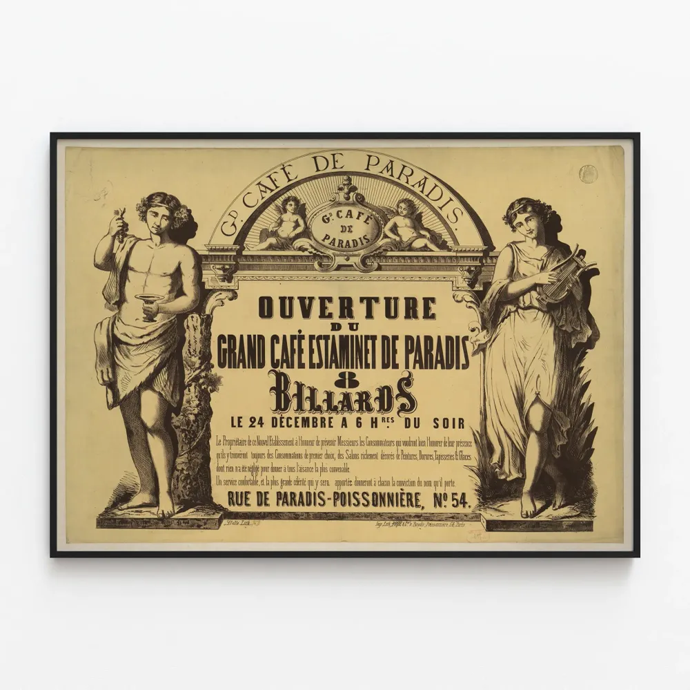 Affiche vintage Ouverture Grand Café Estaminet de Paradis