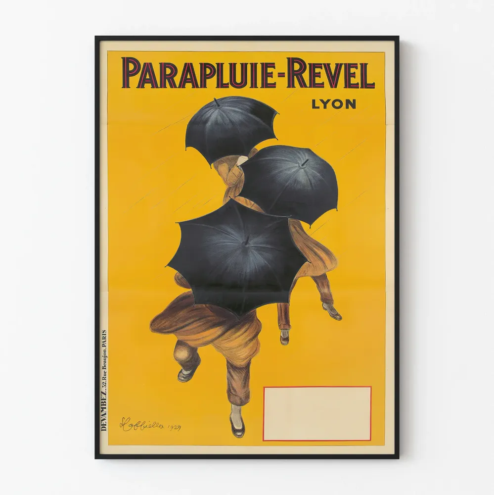 Affiche vintage Parapluie-Revel à fond jaune