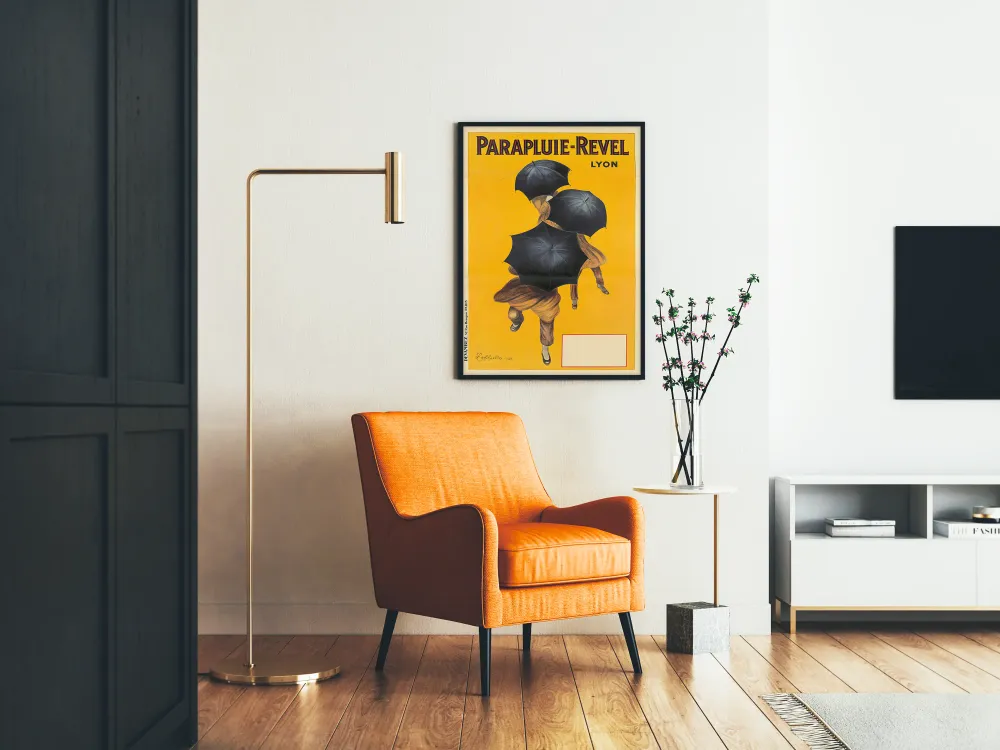 Affiche vintage Parapluie-Revel à fond jaune
