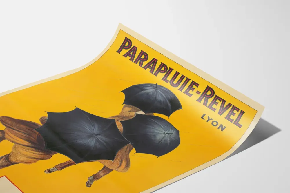 Affiche vintage Parapluie-Revel à fond jaune